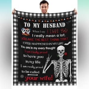 To‎ My Husband Love Halloween Skeleton Blanket Birthday Gift Unique 50 X 60 New